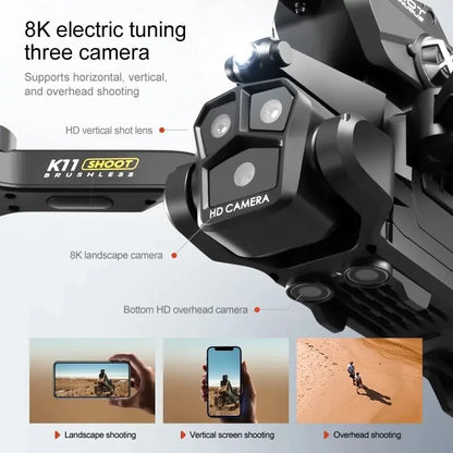 Drone with 8K electric tuning three camera and water pellets